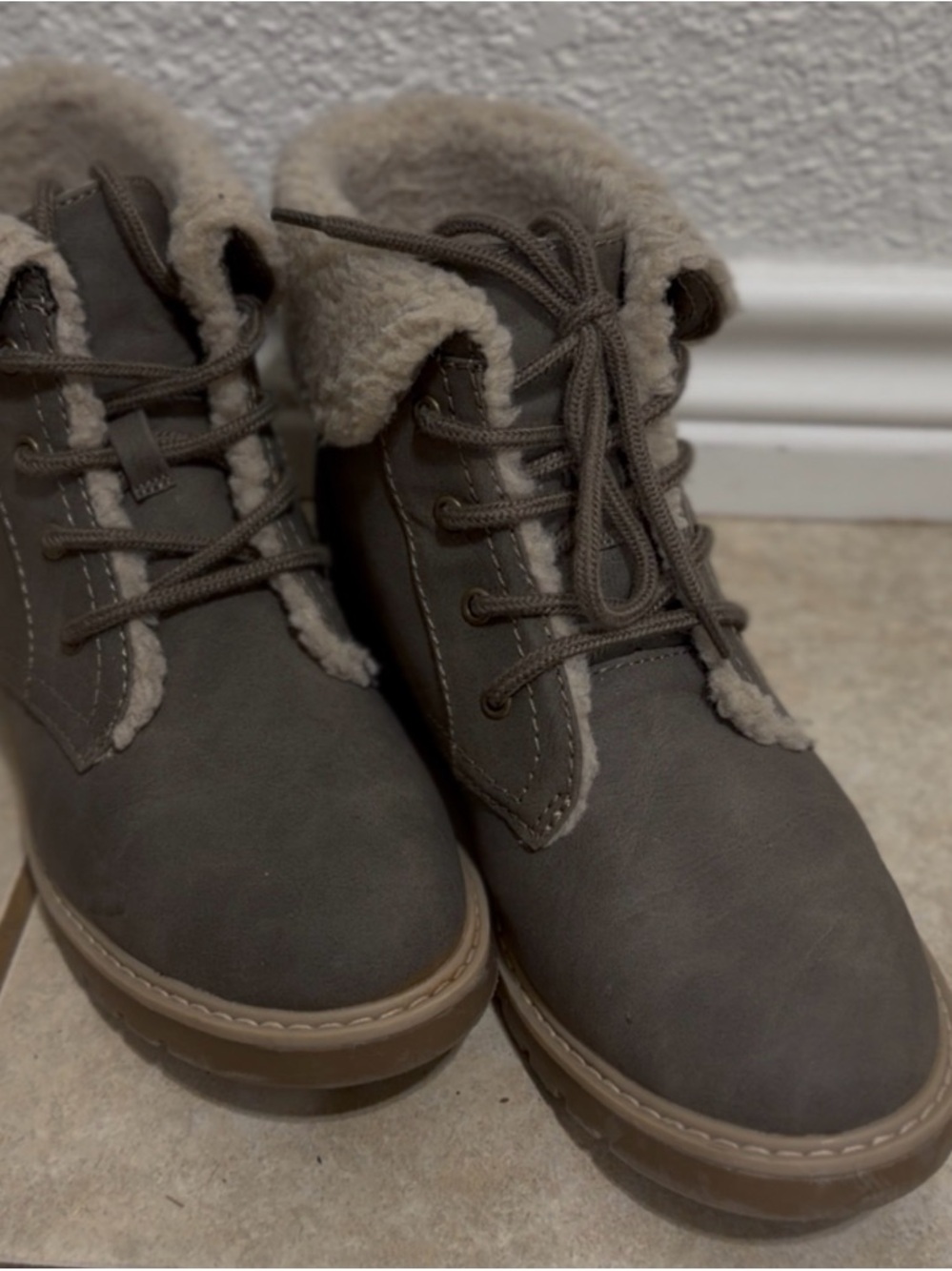 Women's Faux-Shearling Lined Combat Boots - Taupe